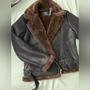 Abercrombie & Fitch Black and Brown Leather Jacket